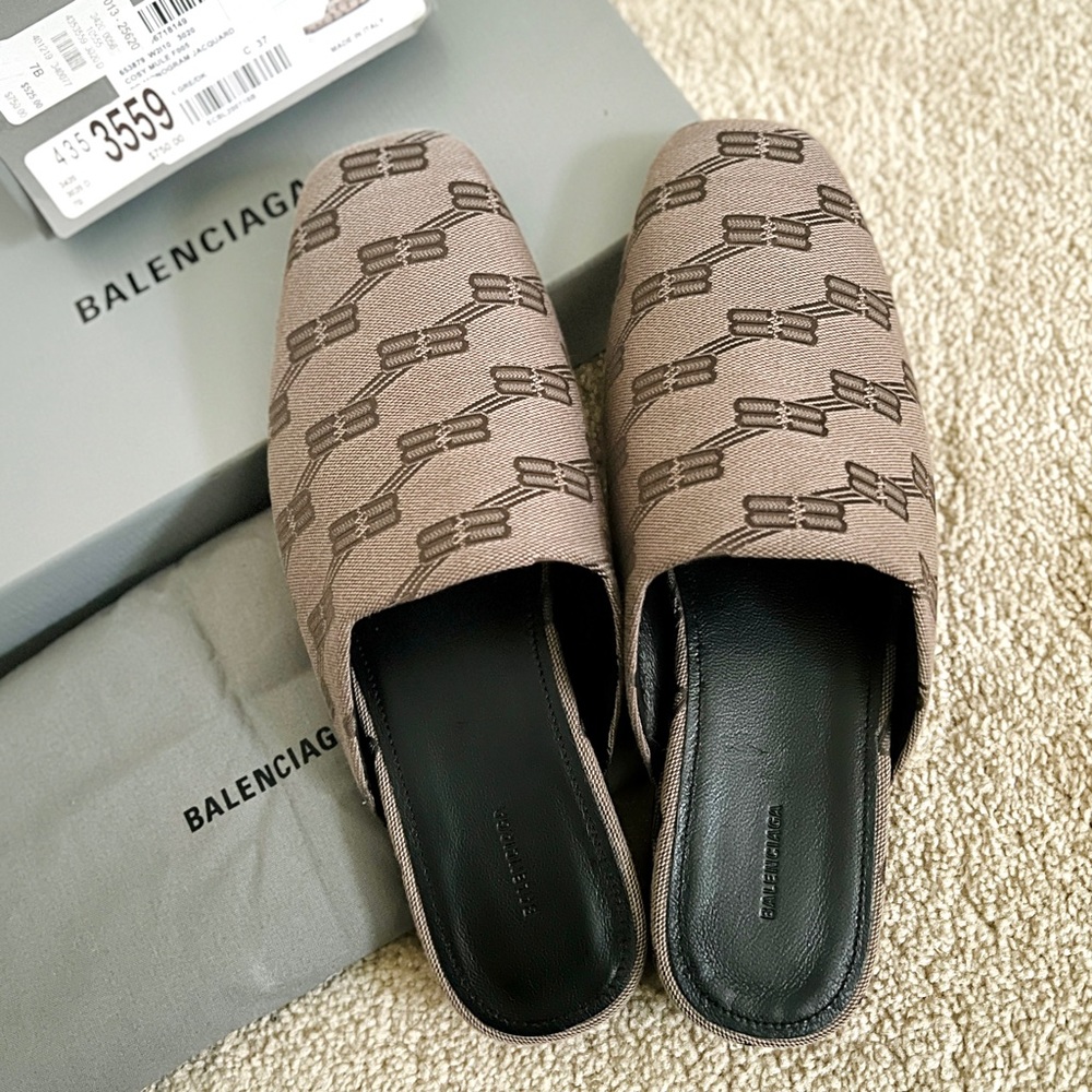 Like NEW Balenciaga Monogrammed jacquard cozy mules 37